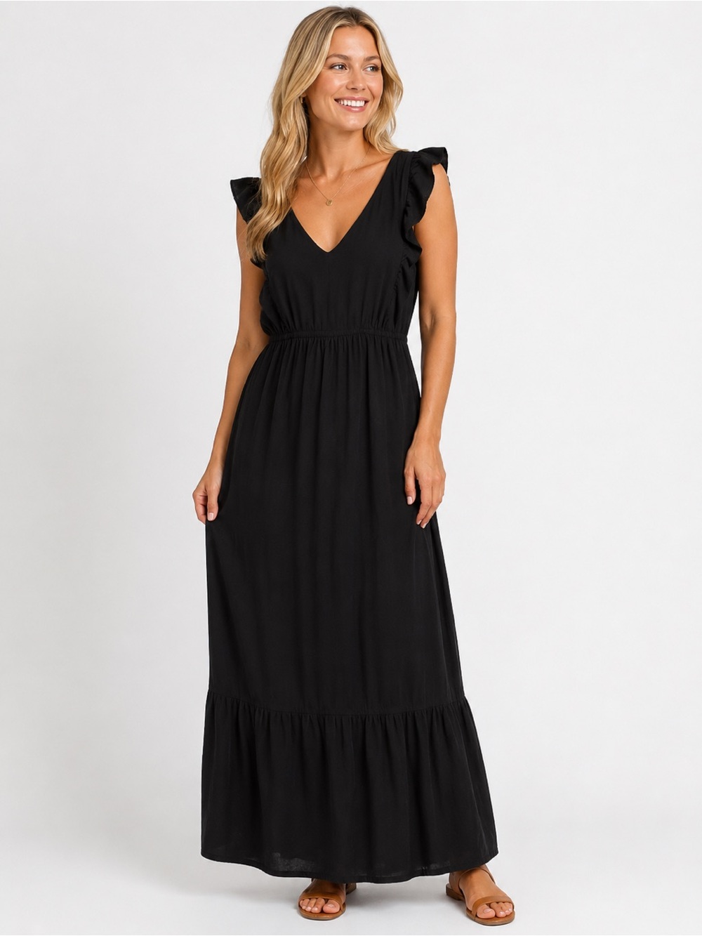 Love Ady Black Ruffle Sleeve Maxi Dress – Size Medium